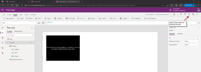 PowerApp Camera Control